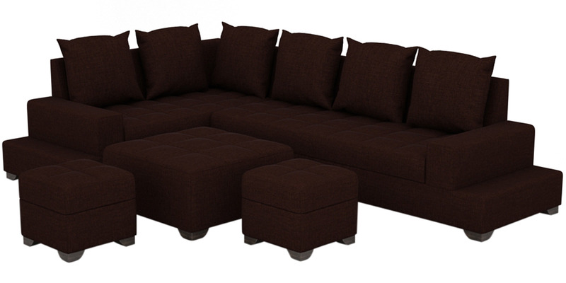 Aursen Modular Sofa with Center Table & Two Pouffes in Dark Brown